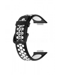 Newface Huawei Watch Fit 2 Spor Delikli Kordon - Siyah-Beyaz