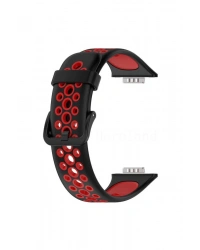 Newface Huawei Watch Fit 2 Spor Delikli Kordon - Siyah-Kırmızı