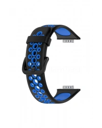 Newface Huawei Watch Fit 2 Spor Delikli Kordon - Siyah-Mavi