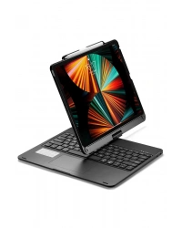 Newface iPad Pro 12.9 (2021) Kılıf Magic Dönen Klavyeli Tablet Kılıf - Siyah