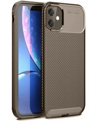 Newface iPhone 11 Kılıf Auto Focus Karbon Kapak - Kahverengi