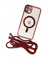 Newface iPhone 11 Kılıf Divo Lazer Askılı Magsafe Kapak - Kırmızı