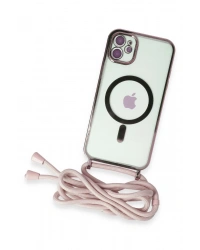 Newface iPhone 11 Kılıf Divo Lazer Askılı Magsafe Kapak - Pembe