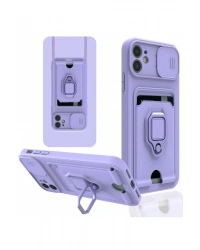 Newface iPhone 11 Kılıf Zuma Kartvizitli Yüzüklü Silikon - Lila