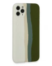 Newface iPhone 11 Pro Kılıf Ebruli Lansman Silikon - Beyaz-Yeşil