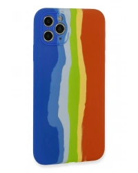 Newface iPhone 11 Pro Kılıf Ebruli Lansman Silikon - Mavi-Turuncu