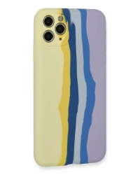 Newface iPhone 11 Pro Kılıf Ebruli Lansman Silikon - Sarı-Lila