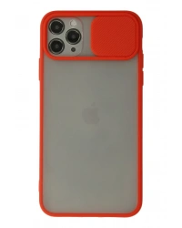 Newface iPhone 11 Pro Max Kılıf Palm Buzlu Kamera Sürgülü Silikon - Kırmızı