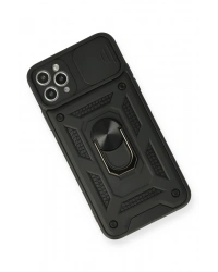 Newface iPhone 11 Pro Max Kılıf Pars Lens Yüzüklü Silikon - Siyah