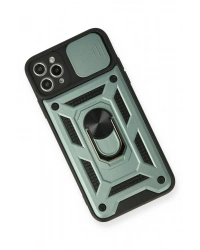 Newface iPhone 11 Pro Max Kılıf Pars Lens Yüzüklü Silikon - Yeşil