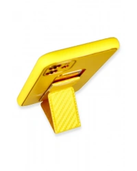 Newface iPhone 12 Kılıf Coco Karbon Standlı Kapak - Sarı