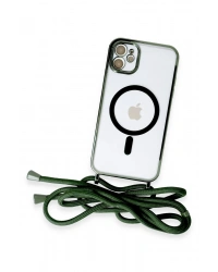 Newface iPhone 12 Kılıf Divo Lazer Askılı Magsafe Kapak - Koyu Yeşil