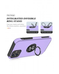 Newface iPhone 12 Kılıf Elit Yüzüklü Kapak - Mor