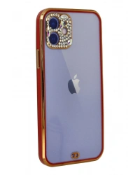 Newface iPhone 12 Kılıf Liva Taşlı Silikon - Kırmızı