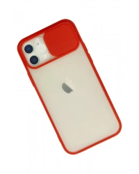 Newface iPhone 12 Kılıf Palm Buzlu Kamera Sürgülü Silikon - Kırmızı