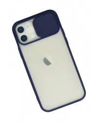 Newface iPhone 12 Kılıf Palm Buzlu Kamera Sürgülü Silikon - Lacivert