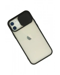 Newface iPhone 12 Kılıf Palm Buzlu Kamera Sürgülü Silikon - Siyah