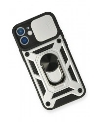 Newface iPhone 12 Mini Kılıf Pars Lens Yüzüklü Silikon - Gümüş