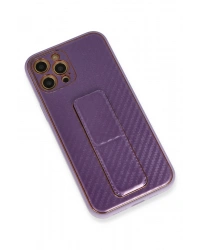 Newface iPhone 12 Pro Kılıf Coco Karbon Standlı Kapak - Mor