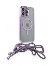 Newface iPhone 12 Pro Kılıf Divo Lazer Askılı Magsafe Kapak - Lila