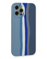 Newface iPhone 12 Pro Kılıf Ebruli Lansman Silikon - Mavi-Gri