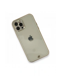 Newface iPhone 12 Pro Kılıf Liva Taşlı Silikon - Beyaz