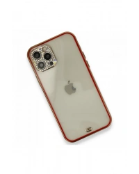 Newface iPhone 12 Pro Kılıf Liva Taşlı Silikon - Kırmızı