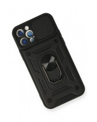 Newface iPhone 12 Pro Kılıf Pars Lens Yüzüklü Silikon - Siyah