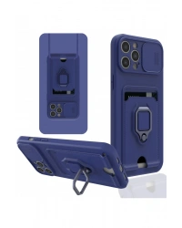 Newface iPhone 12 Pro Kılıf Zuma Kartvizitli Yüzüklü Silikon - Lacivert