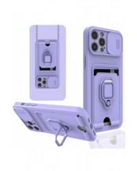 Newface iPhone 12 Pro Kılıf Zuma Kartvizitli Yüzüklü Silikon - Lila