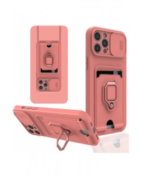 Newface iPhone 12 Pro Kılıf Zuma Kartvizitli Yüzüklü Silikon - Pembe