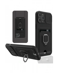 Newface iPhone 12 Pro Kılıf Zuma Kartvizitli Yüzüklü Silikon - Siyah