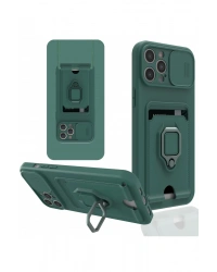 Newface iPhone 12 Pro Kılıf Zuma Kartvizitli Yüzüklü Silikon - Yeşil