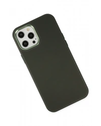Newface iPhone 12 Pro Max Kılıf Asya Deri Silikon - Koyu Yeşil