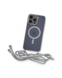 Newface iPhone 12 Pro Max Kılıf Divo Lazer Askılı Magsafe Kapak - Gümüş