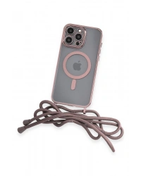 Newface iPhone 12 Pro Max Kılıf Divo Lazer Askılı Magsafe Kapak - Pembe