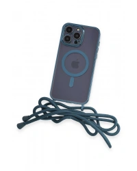 Newface iPhone 12 Pro Max Kılıf Divo Lazer Askılı Magsafe Kapak - Sierra Blue