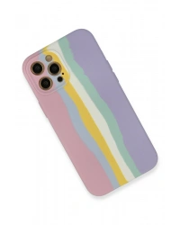 Newface iPhone 12 Pro Max Kılıf Ebruli Lansman Silikon - Pembe-Lila