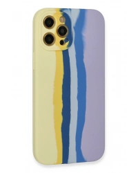 Newface iPhone 12 Pro Max Kılıf Ebruli Lansman Silikon - Sarı-Lila