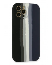 Newface iPhone 12 Pro Max Kılıf Ebruli Lansman Silikon - Siyah-Lacivert