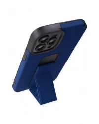 Newface iPhone 12 Pro Max Kılıf Mega Standlı Silikon - Mavi