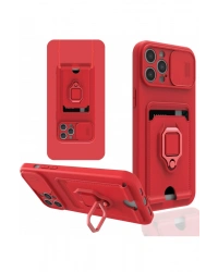 Newface iPhone 12 Pro Max Kılıf Zuma Kartvizitli Yüzüklü Silikon - Kırmızı