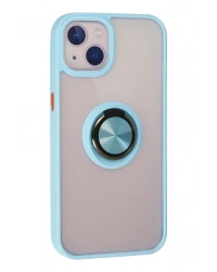 Newface iPhone 13 Kılıf Montreal Yüzüklü Silikon Kapak - Buz Mavi