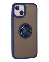Newface iPhone 13 Kılıf Montreal Yüzüklü Silikon Kapak - Lacivert
