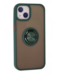 Newface iPhone 13 Kılıf Montreal Yüzüklü Silikon Kapak - Yeşil