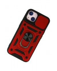 Newface iPhone 13 Kılıf Pars Lens Yüzüklü Silikon - Kırmızı