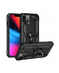 Newface iPhone 13 Kılıf Sofya Yüzüklü Silikon Kapak - Siyah