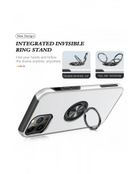 Newface iPhone 13 Pro Kılıf Elit Yüzüklü Kapak - Gümüş