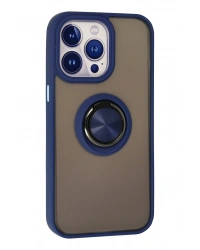 Newface iPhone 13 Pro Kılıf Montreal Yüzüklü Silikon Kapak - Lacivert