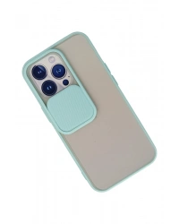 Newface iPhone 13 Pro Kılıf Palm Buzlu Kamera Sürgülü Silikon - Turkuaz